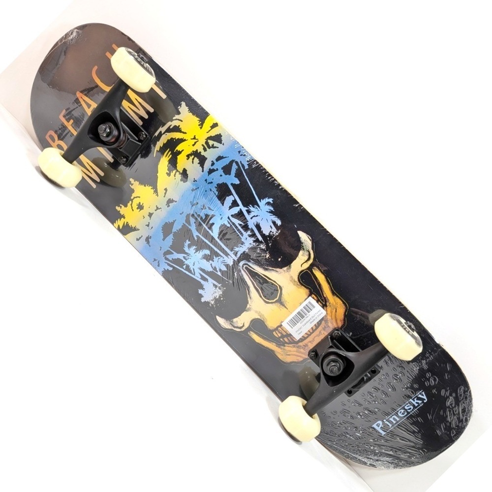 Pinesky Skateboard Complete Beach Miami Skull Forest Graphic 52mm Wheels T-Tool